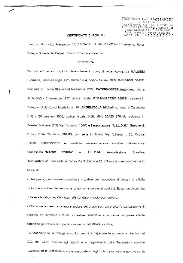 immagine della prima pagina dell'atto notarile
